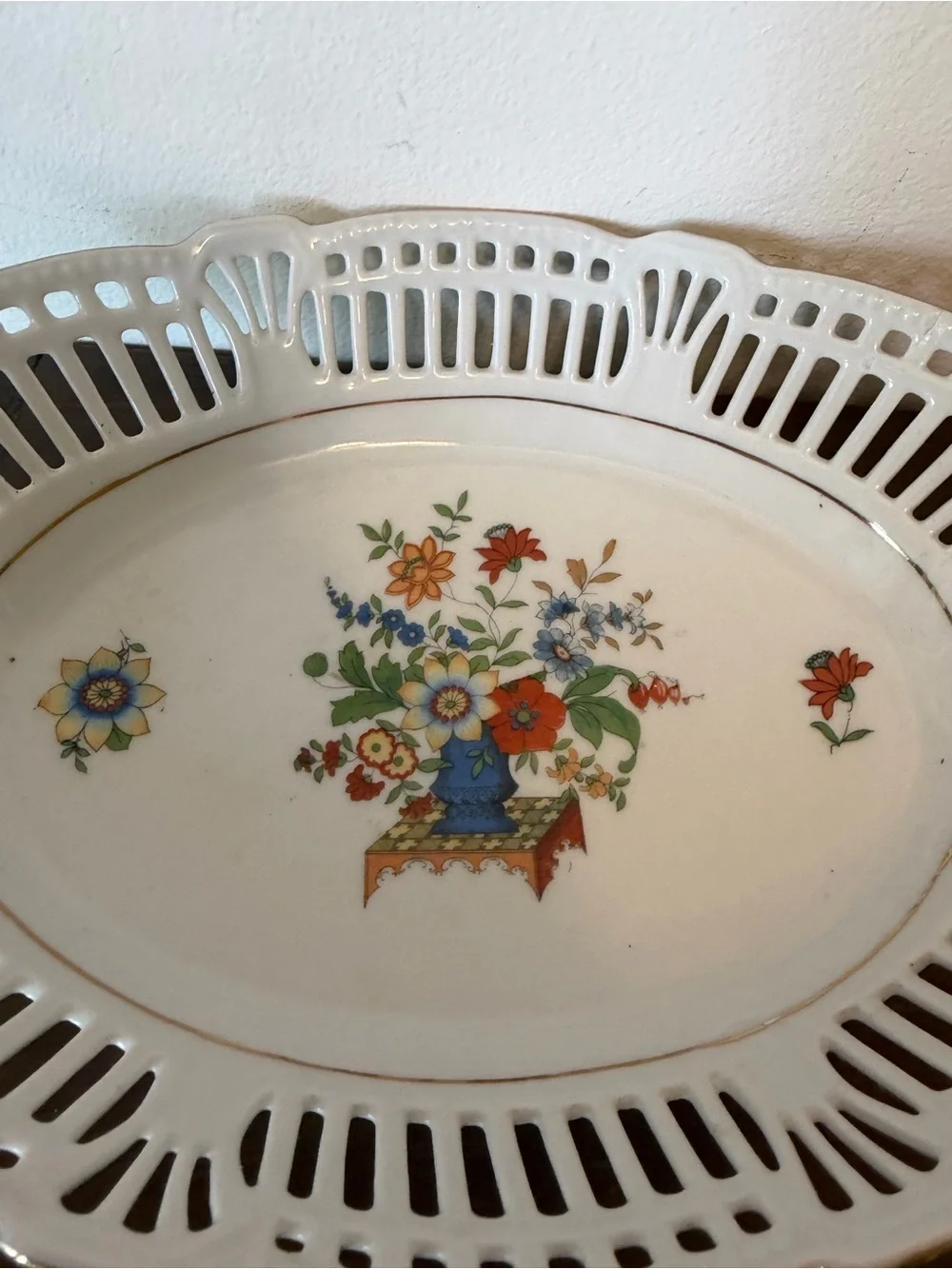 Decorative Floral Porcelain Serving Tray - White with Multicolor Floral Pattern